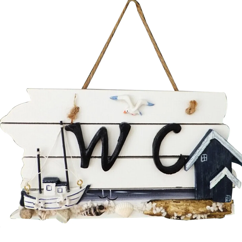

Wooden Wc Sign Board 22*11.5*3Cm Hand Carved Wall Hanging Decor Mediterranean Style Sailing Ship Wood Wall Sculpture For