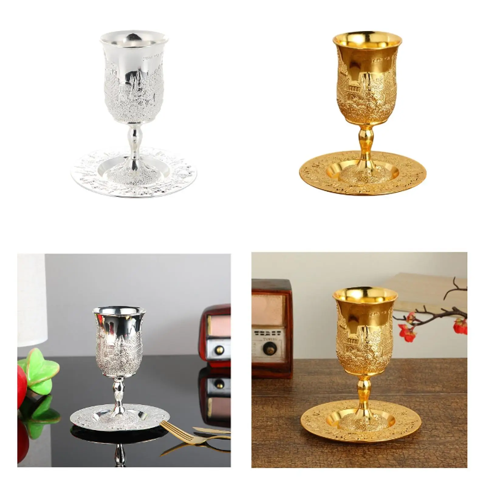 Goblet with Saucer with Saucer Judaica Gift Party Supplies Wine Glass Cup Kiddush Cup for Wedding Passover Holidays Anniversary