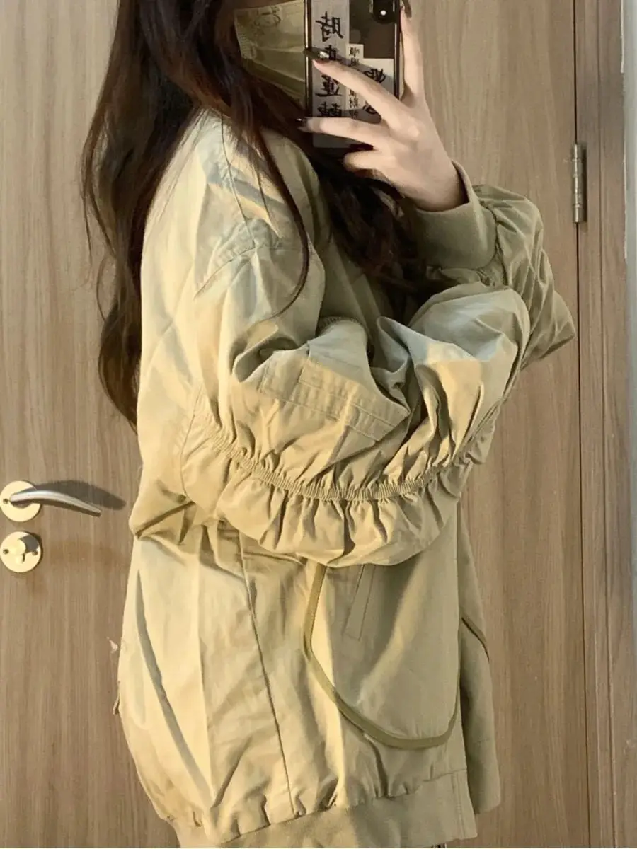 Women's Zipper Jackets Youthful Woman Clothes Korean Style Simple Pure Basic Outerwear Oversize Ladies Long Sleeve Black Autumn