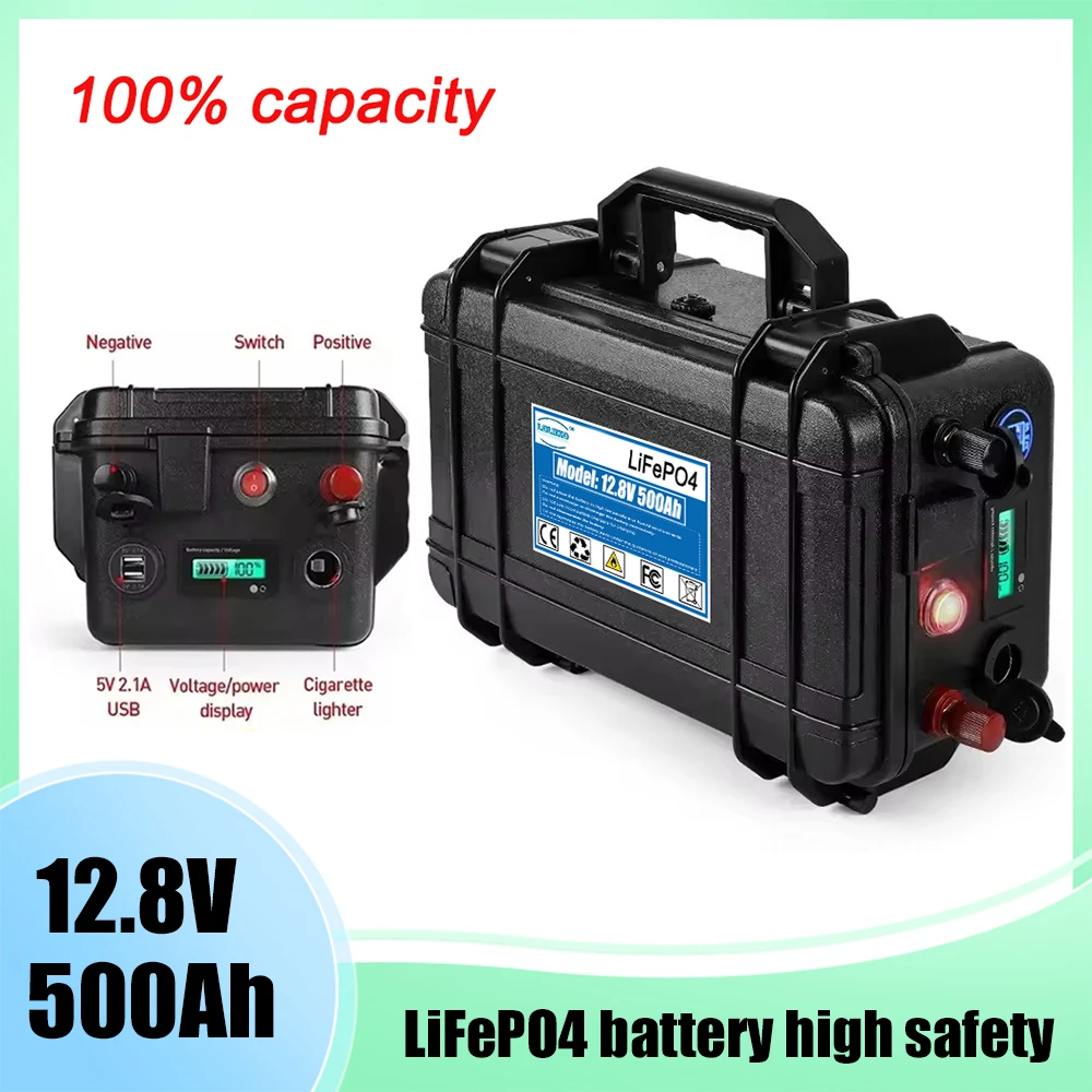 

12V 500Ah LiFePO4 Battery Waterproof for Golf Carts RVs Solar Boat Motors Long Life