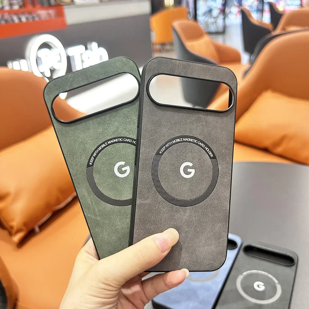 Magnetic Sheepskin Leather Case For Google Pixel 9 Pro XL For Magsafe Wireless Charging Soft PU Protective Cover