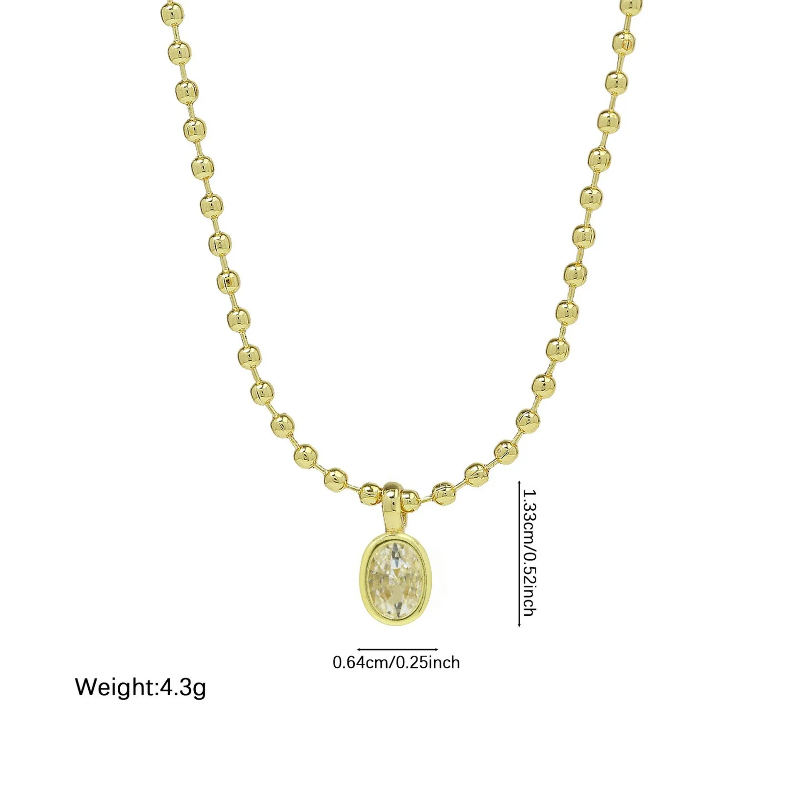 Großhandel Geometrischer Klarer Zirkonia-Anhänger Charm-Halskette 18K Vergoldete Messing-Kugelkette Stilvolles Geschenk für Frauen, 1 Stück – Detail 10