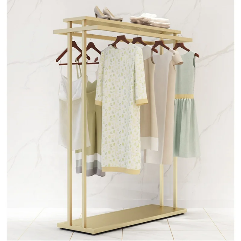 Custom, Retail Clothop Shop Food Boutique Double Rail Cloths Rack Gold Clothing Display Rack for Garment Shop