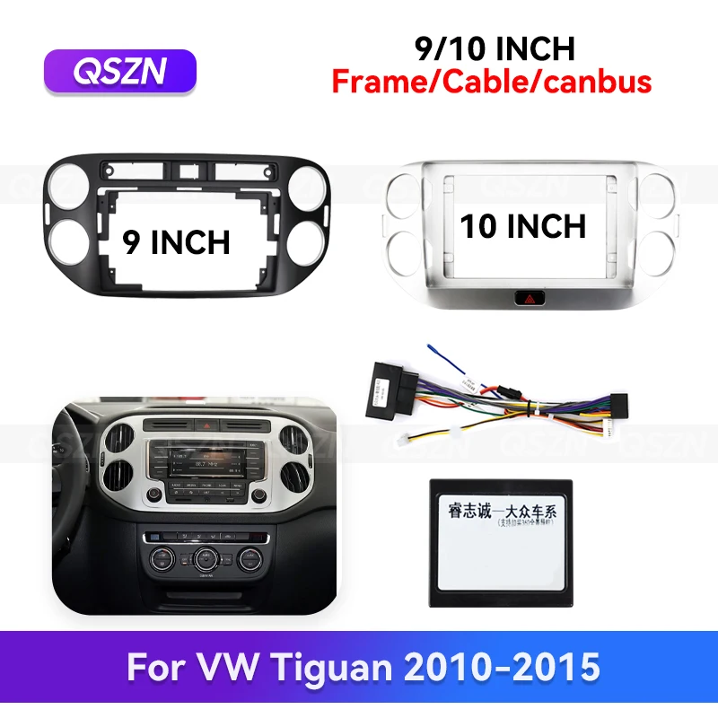 

QSZN 9/10inch For VW Tiguan 2010-2015 Android Car Radio Fascia Stereo Frame Multimedia Navigation Wiring Harness Canbus Box Kit