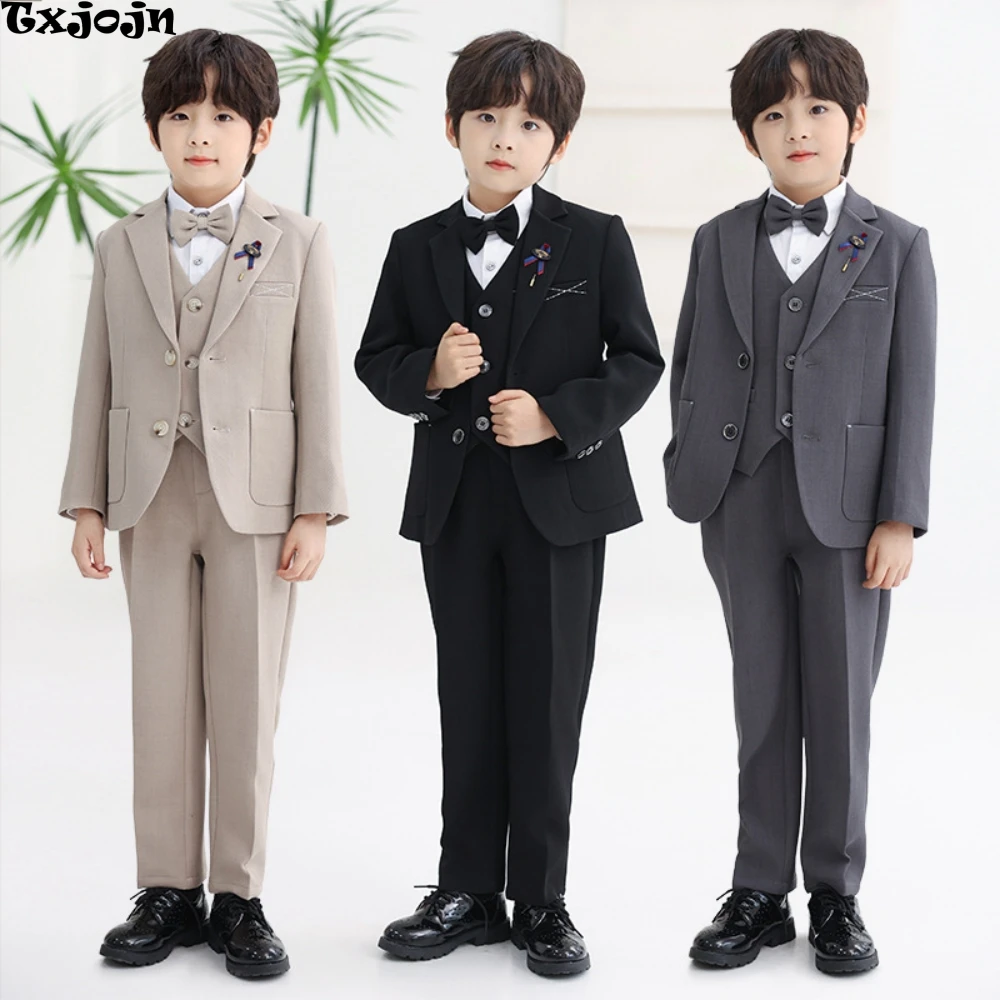 

Txjojn Fashion Boys Suits 5 Pieces Wedding Ring Bearer Outfit Hot Sale Child Lapel Suit Set For Piano Contest Performance