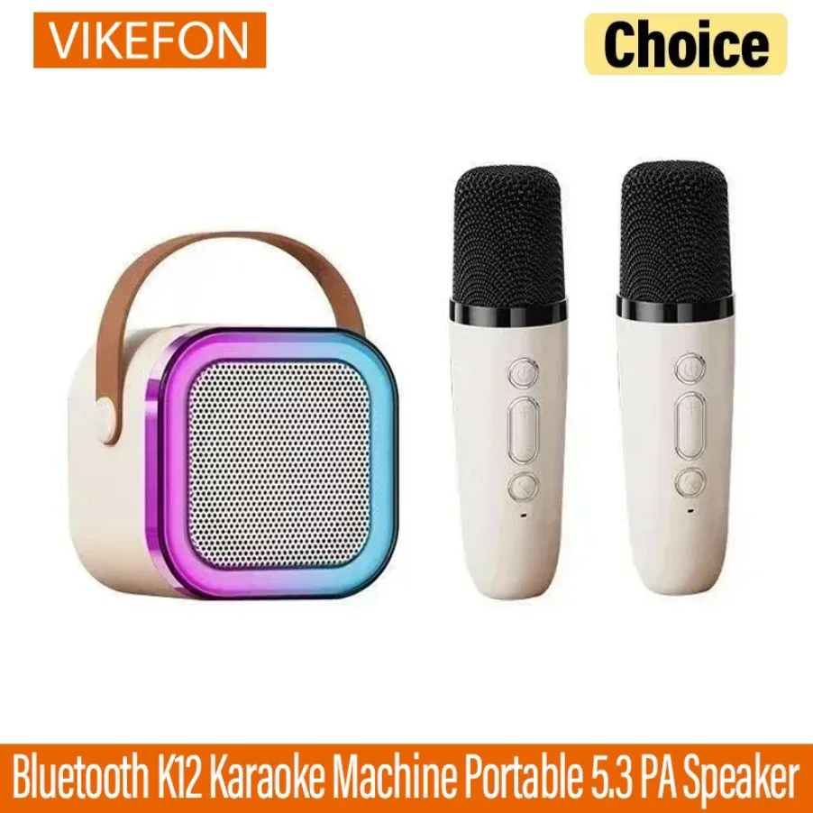 

Портативная акустическая машина K12 Karaoke Bluetooth 5.3 PA с 1-2 беспроводными микрофонами, домашний семейный пение, детские подарки
