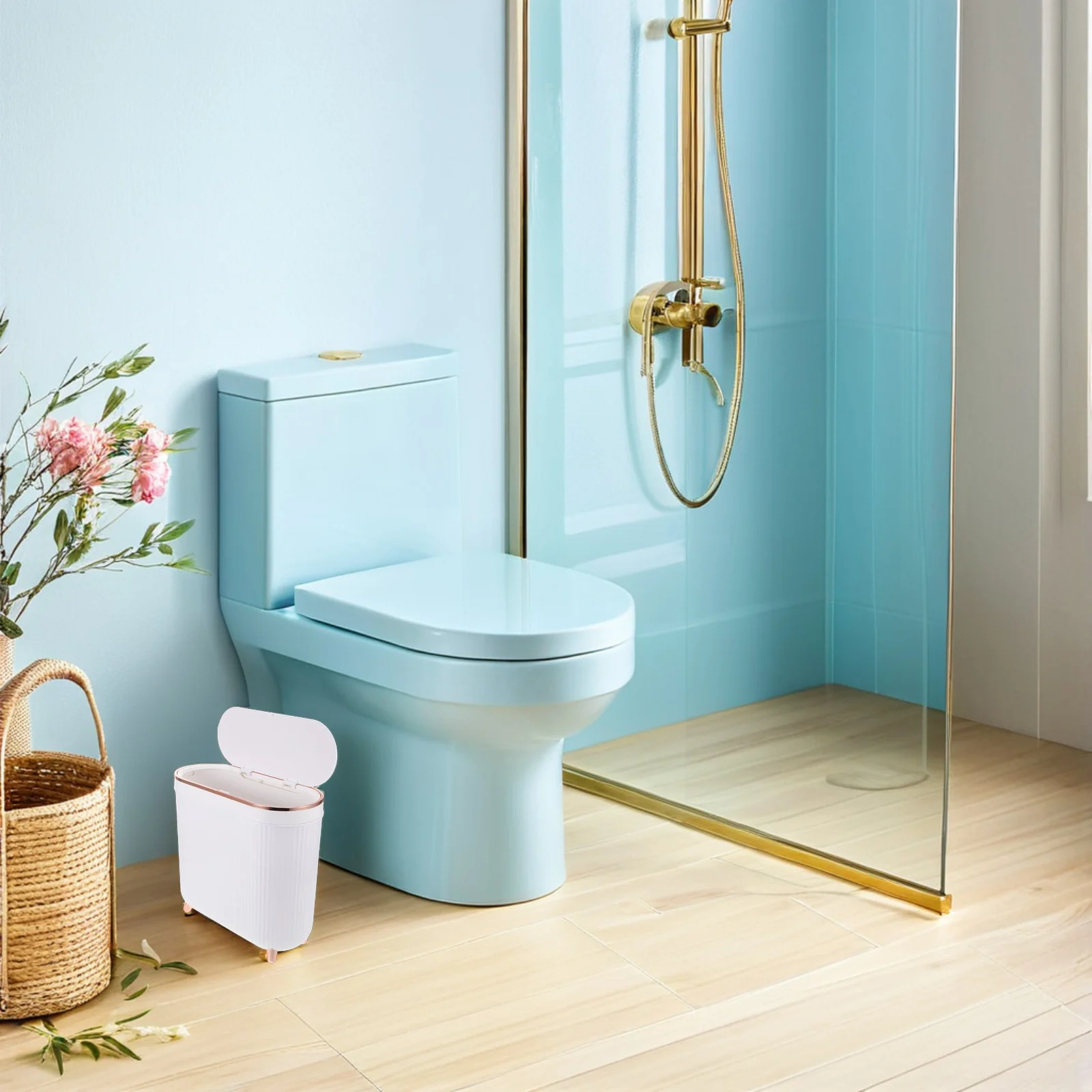 

Light Luxury Trash Can Fashionable Rubbish Bin Narrow Bathroom Wastebasket with Lid