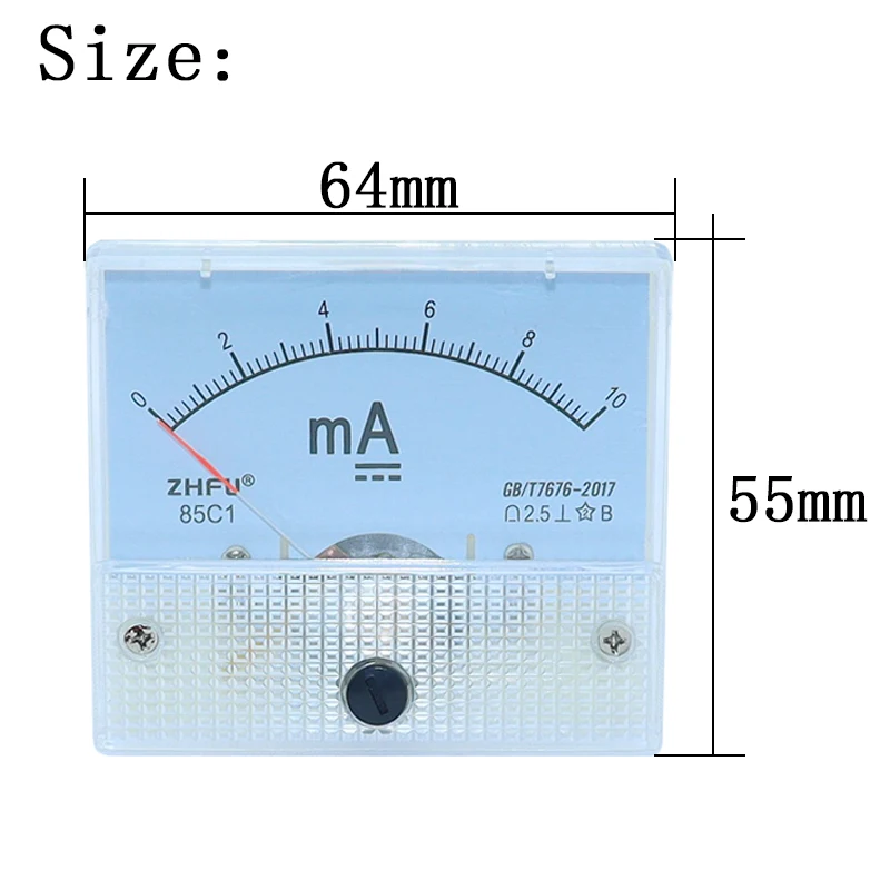 85C1-mA DC Amp Meters Analog Meter Panel Measuring Range 1mA 2mA 10mA 20mA 50mA 100mA