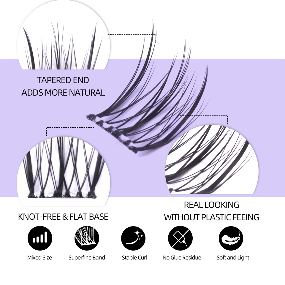 DIY 100 Cluster Self Adhesive Eyelashes Natural Long Fake Eyelash Extension NO Glue Needed Individual Lashes Makeup Tools Cils