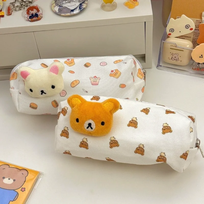 

Creativity Rilakkuma Pencil Case Cartoon Large Capacity with A Zipper Makeup Bag Cute Student Stationery Storage Bag Friend Gift