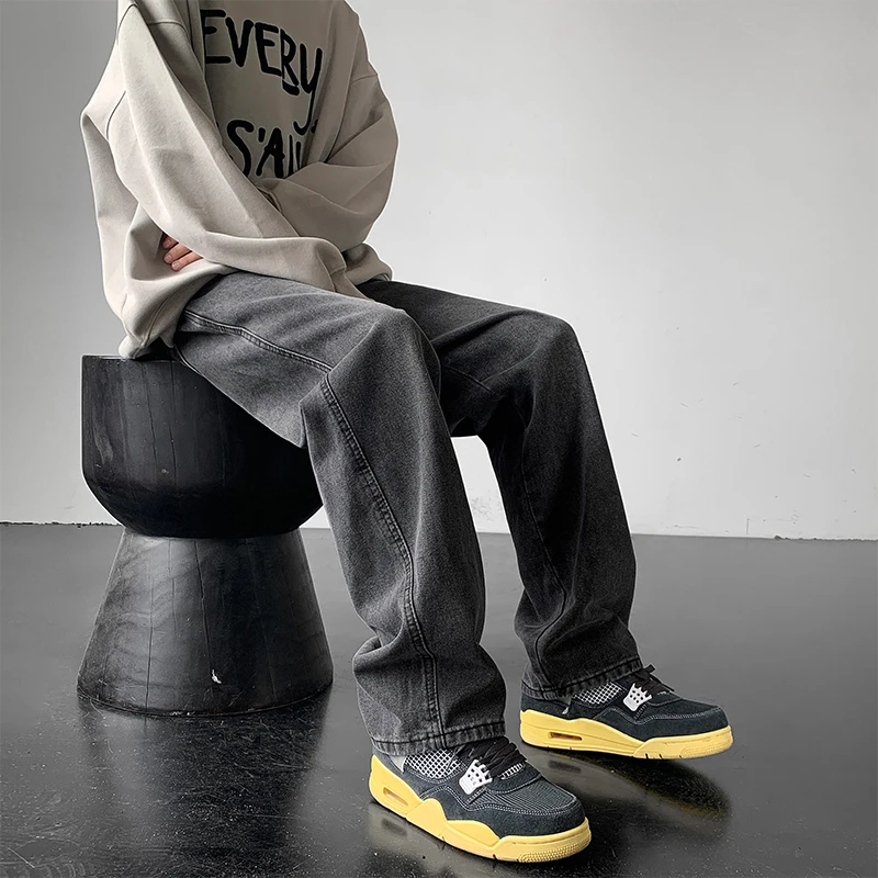 

Retro American Denim Jeans Thi Straight Casual Long Trousers for Men Spring Autumn Season Warm Faionable Loose Fit Jeans