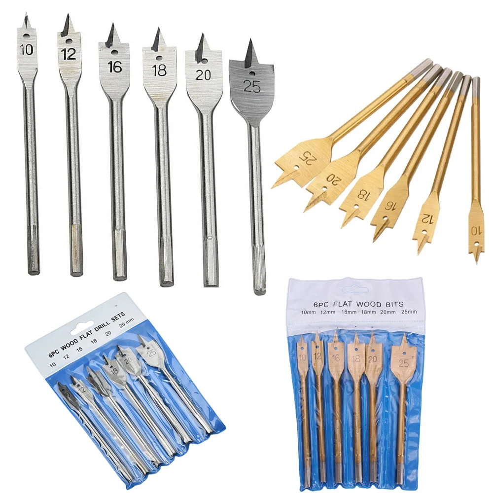 6Pcs Hole Saw Drill Bits Set Hole Opener Wood Drilling Woodworking Spade Dill Bits Wood Flat Hole Drill Bit 10/12/16/18/20/25 mm