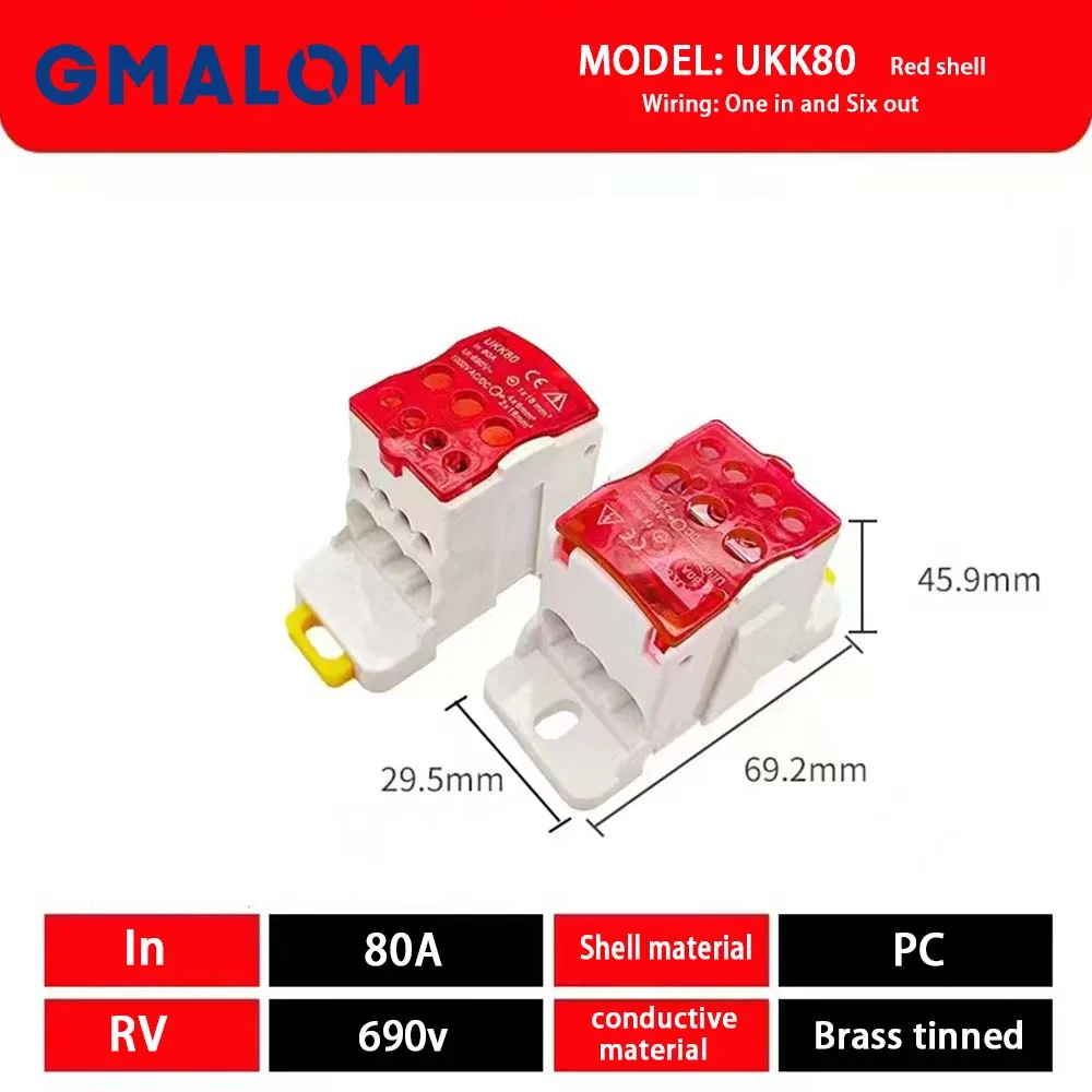 UKK Terminal Block Rail Distribution Box Block 80A/125A/160A/250A/400A Universal Wire Connector Junction Box One-in, Many-out