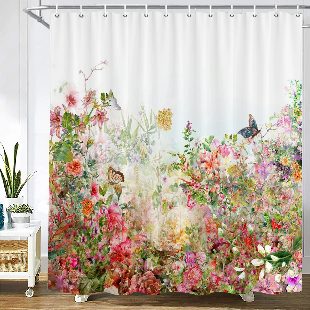 

Colorful Flowers Printed Shower Curtain Bathroom Curtains Polyester Fabric Waterproof Bath Curtains Bathroom Partition Curtain