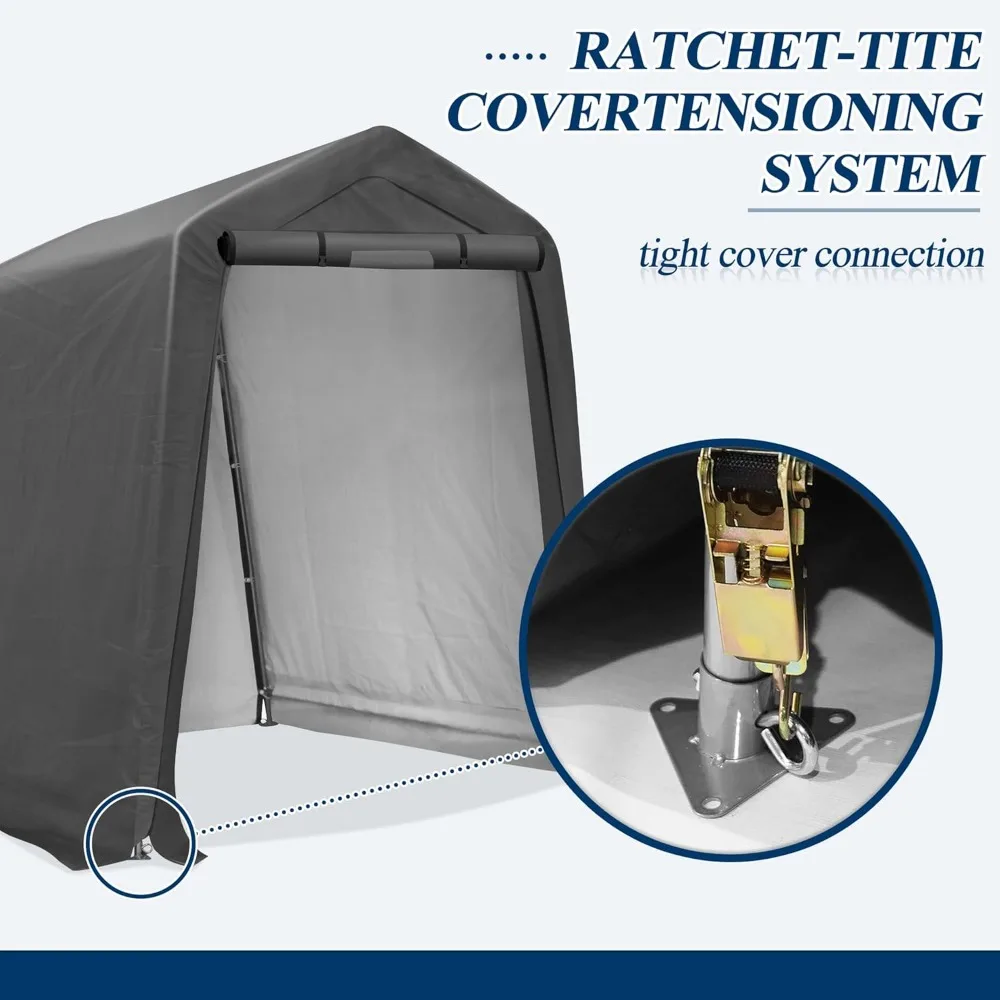 سقيفة تخزين خارجية محمولة شديدة التحمل - مرآب بطول 6 × 7 أقدام مع نوافذ تهوية وأبواب قابلة للطي للتخزين