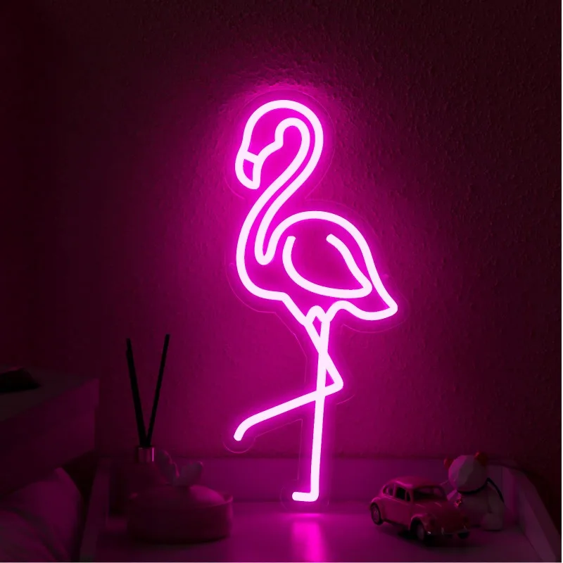 Tropical LED Neon Sign Lights Sign Wall Art Gifts for Christmas Room Kids Bedroom Birthday Party Bar Decor(Flamingo) 5V USB