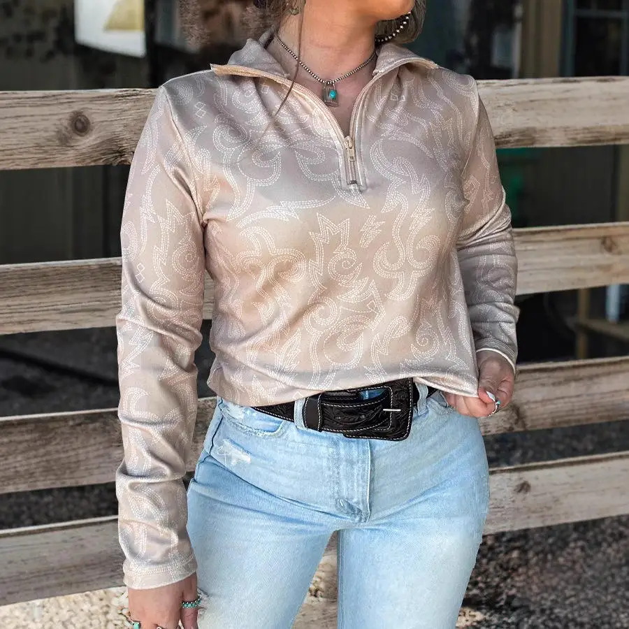 가을 겨울용 스트리트 슬레 여성용 롱 슬리브 디지털 프린트 지퍼 디자인 폴리에스터 패브릭 패셔너블 탑