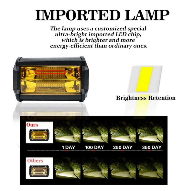 4X 5 Inch 72W LED Work Lights Waterproof Off Road Pod Fog Lights Yellow Lamps For Trucks ATV UTV Polaris Boat Golf Cart