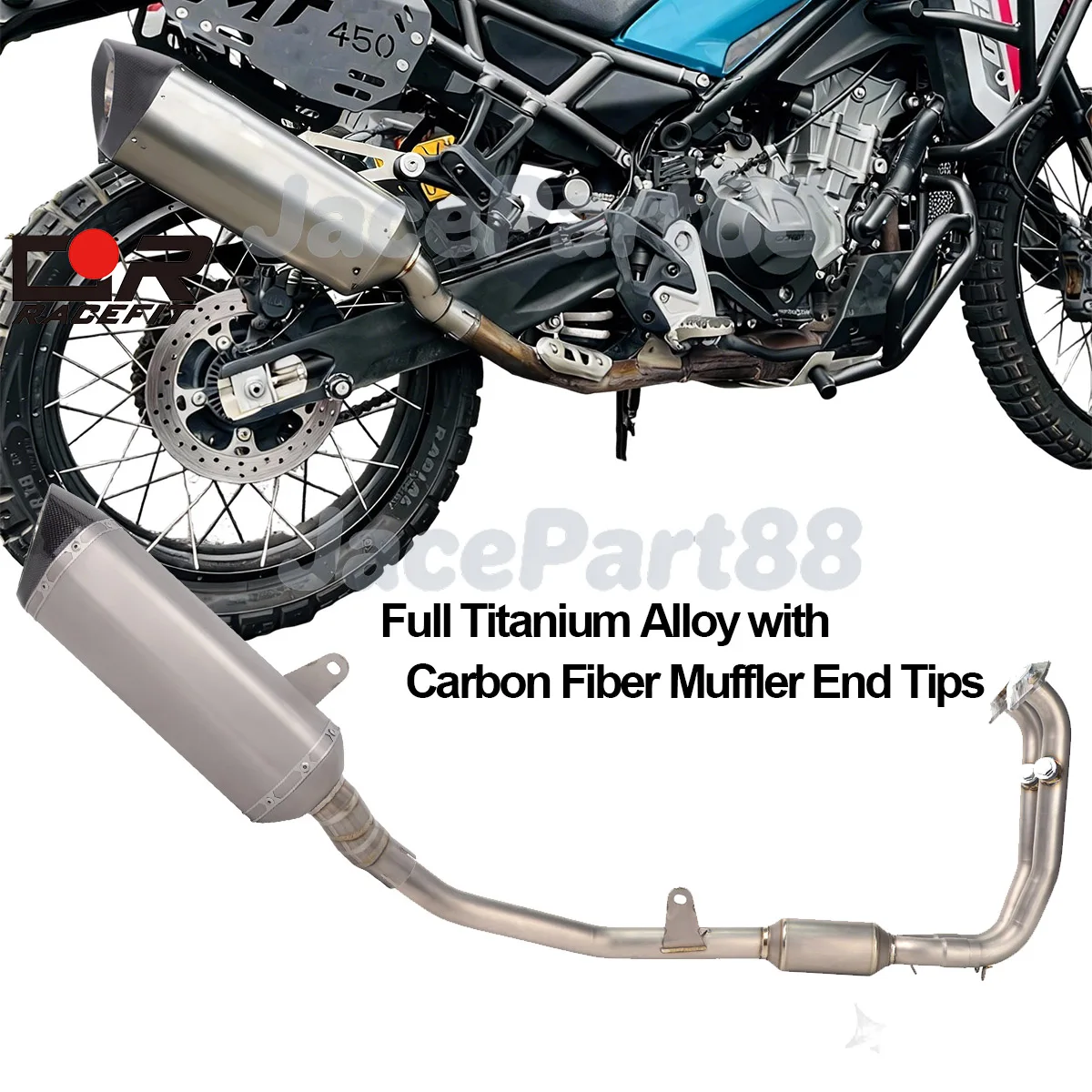 Titanium Exhaust Pipe Carbon Slip on Muffler Front Tube Escape Full System for CF-Moto 450MT Ibex 450 2024-2025