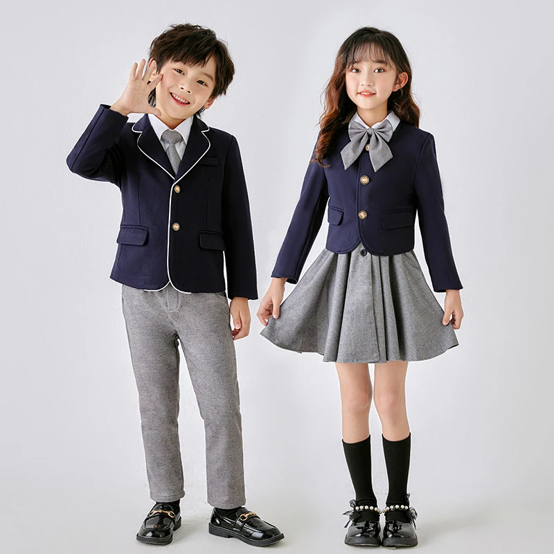 

Boys School Uniform Girls Jacket Dress Shirt Tie Suits Kids Formal Dress Tuxedo Toddler Clothes Sets Child Student Outfits