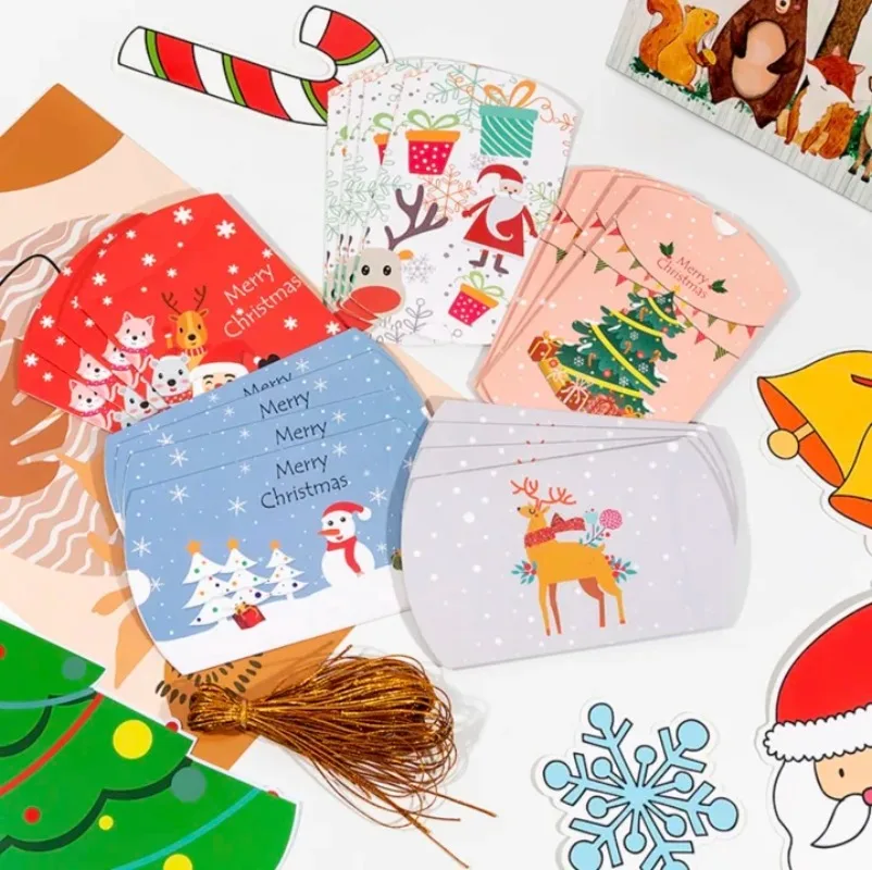 أكياس هدايا عيد ميلاد سعيد مع مقبض سانتا كلوز الغزلان نمط الورق المقوى حقيبة يد عيد الميلاد كاندي كوكي أكياس تغليف الهدايا