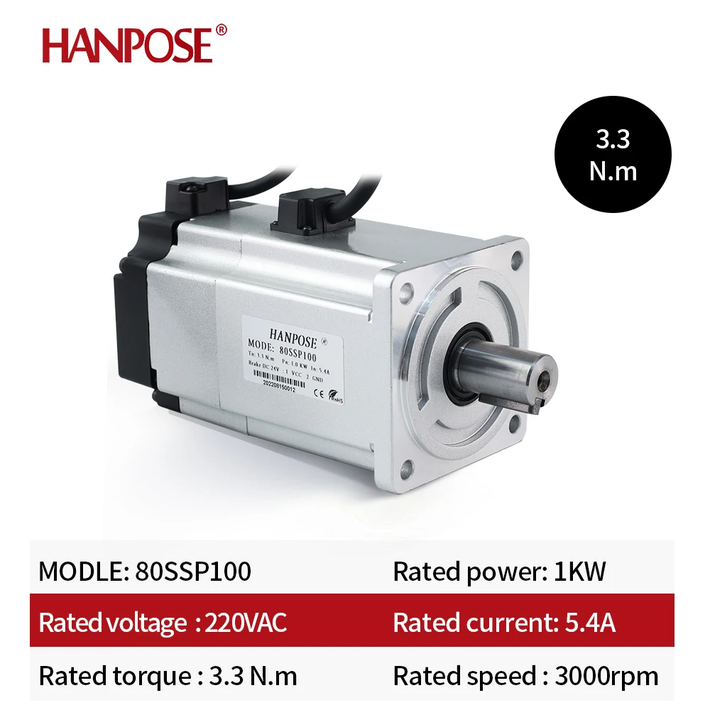 Imagem -03 - Servo Motor Kit 80ssp100 w Freio 5.4a 3.3n.m Mais Asd2100 Servo Drive Ac200240v Mais 3m Cabo do Encoder 6000rmp ac Servo Motor 1000w