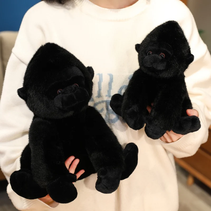 Muñeco de peluche de chimpancé de simulación, 22/32cm, mono peludo negro, Animal relleno, dibujos animados, decoración del hogar, regalo para niños y niñas