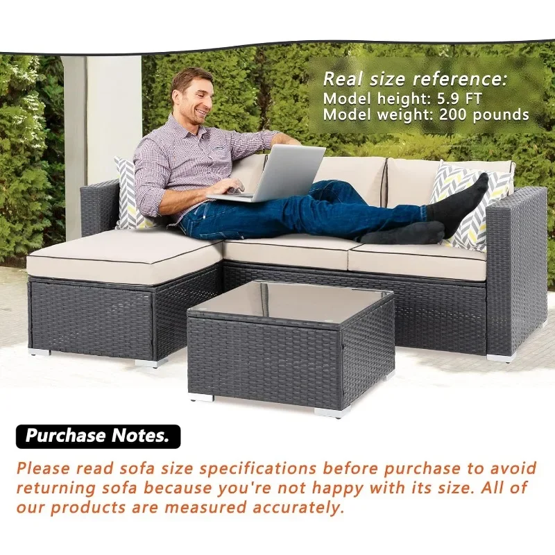 Shintenchi Patio Furniture Sets 3 Pieces Outdoor Sectional Sofa All-Weather Rattan Wicker Sofa Small Patio Conversation Couch