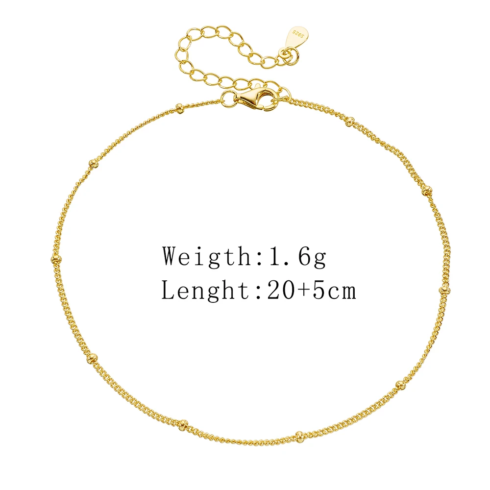 925 Sterling Silver 14K Gold Rhodium Plated Satellite Bead Thin Anklet Women Dainty Beach Fine Jewelry