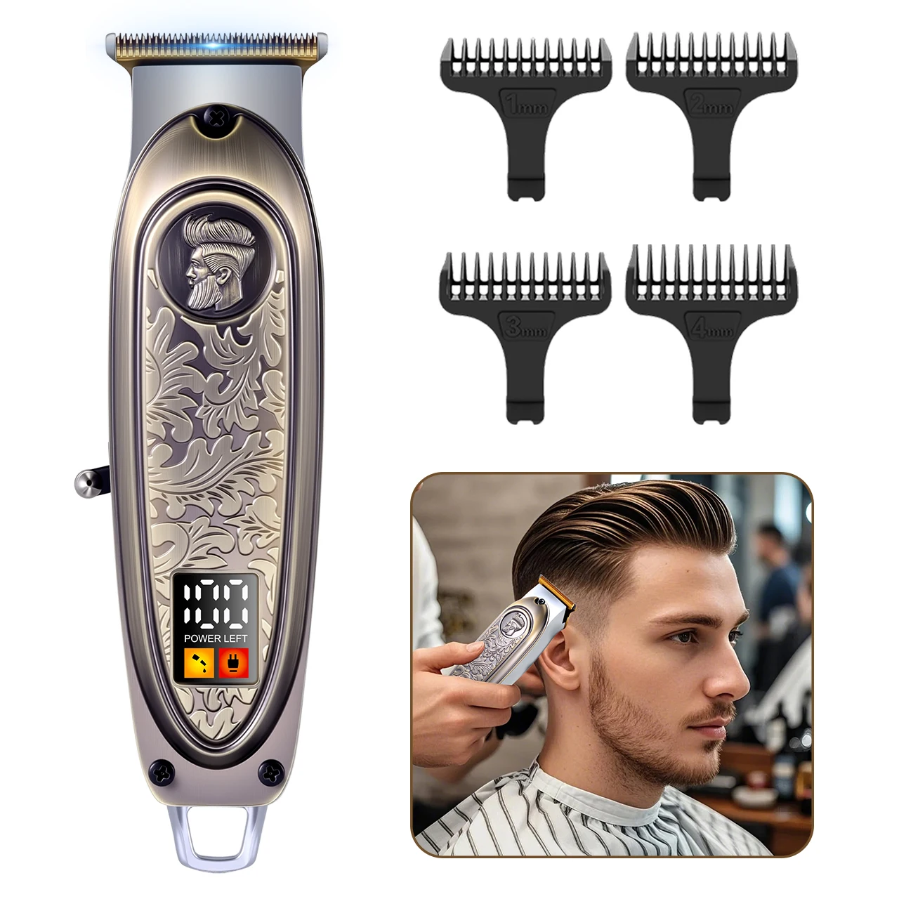 

Специальные ножницы для резьбы по лезвию Hatteker Barber Shop, интеллектуальный триммер для кромок для мужчин с металлическим корпусом в стиле ретро, машинка для стрижки волос с маслом