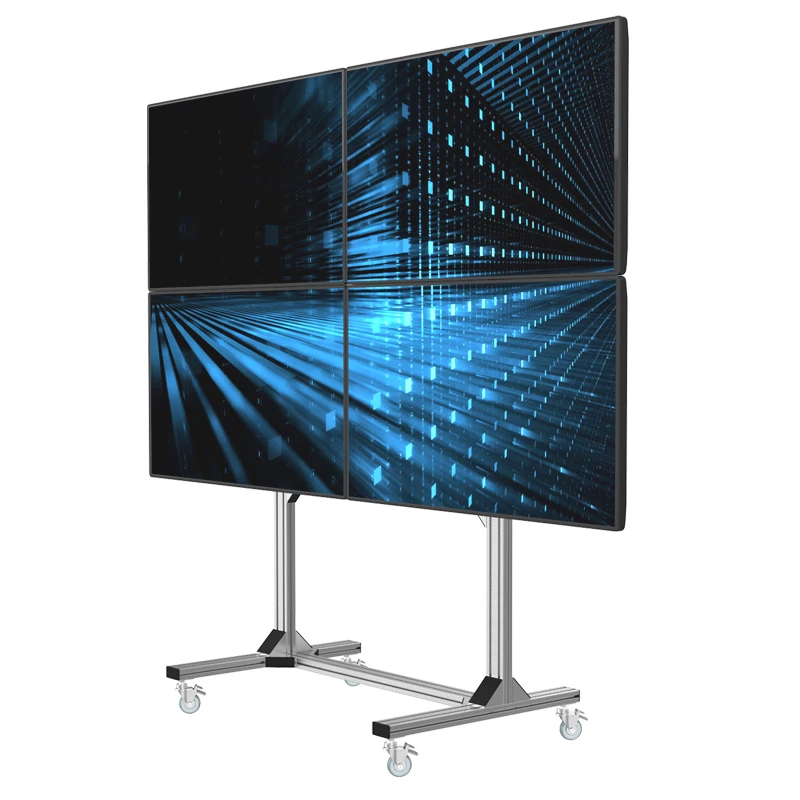 Peacemounts ML-02 Moveable Adjustable 4-Monitor Aluminum Steel Modern Floor/Wall Mount TV Stand 46