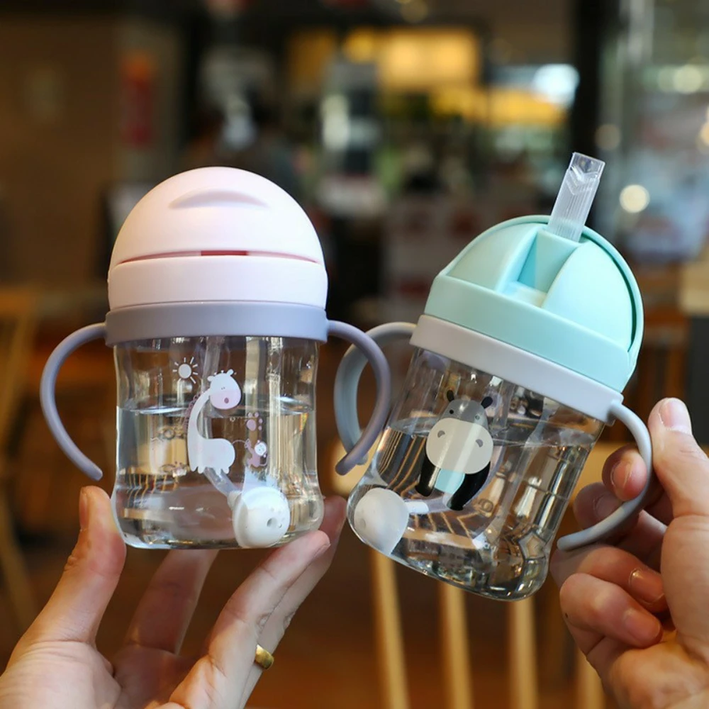 1pc Children's Cup, Cute Design Straw Cup With Scale, Kindergarten With Suction Ball, 250ml Capacity