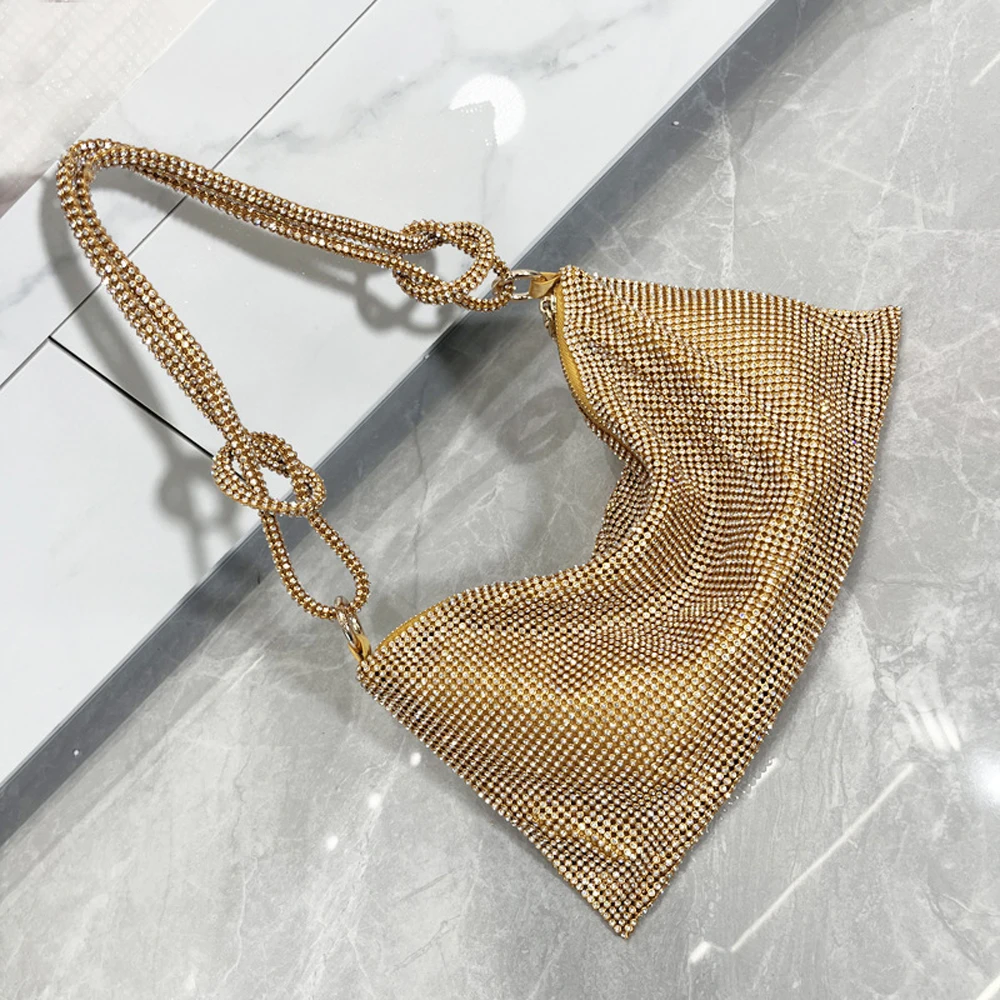 Fashion Designer Hobo Shoulder Bags Woman Handle Shining Rhinestones Evening Clutch Bag Crystal Purses And Handbag For Wedding