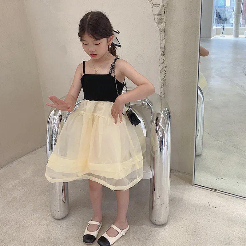 Girls Suspender Dress 2025 New Summer Puffy Yarn Children's Clothing Summer Foreign Korean Children's Princess Skirt