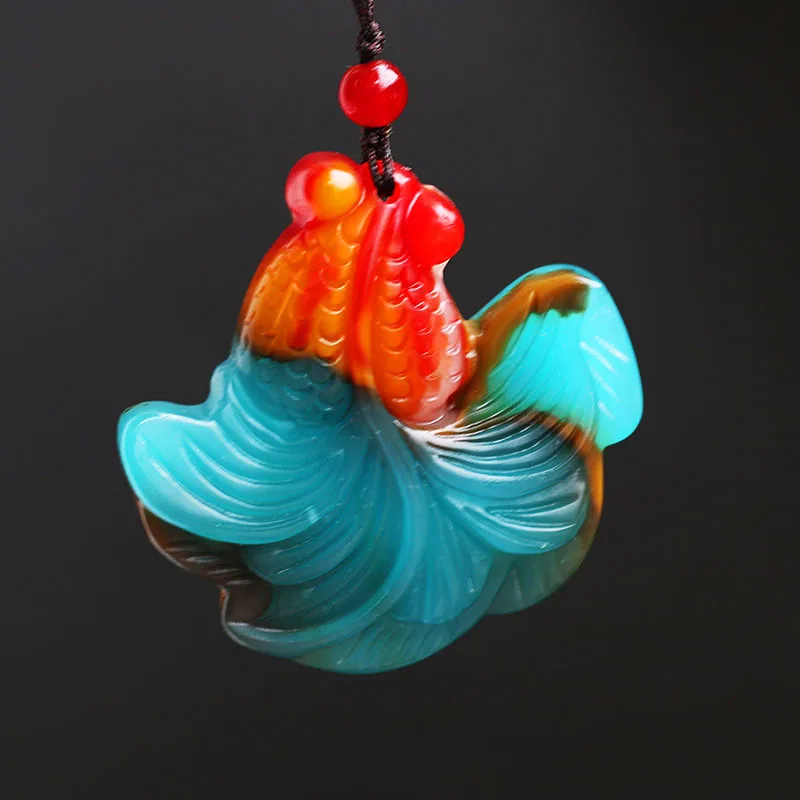 Xinjiang Gobi Colorful Jade Goldfish Pendant Happy Ever After Sweater Chain Pendant for Men and Women