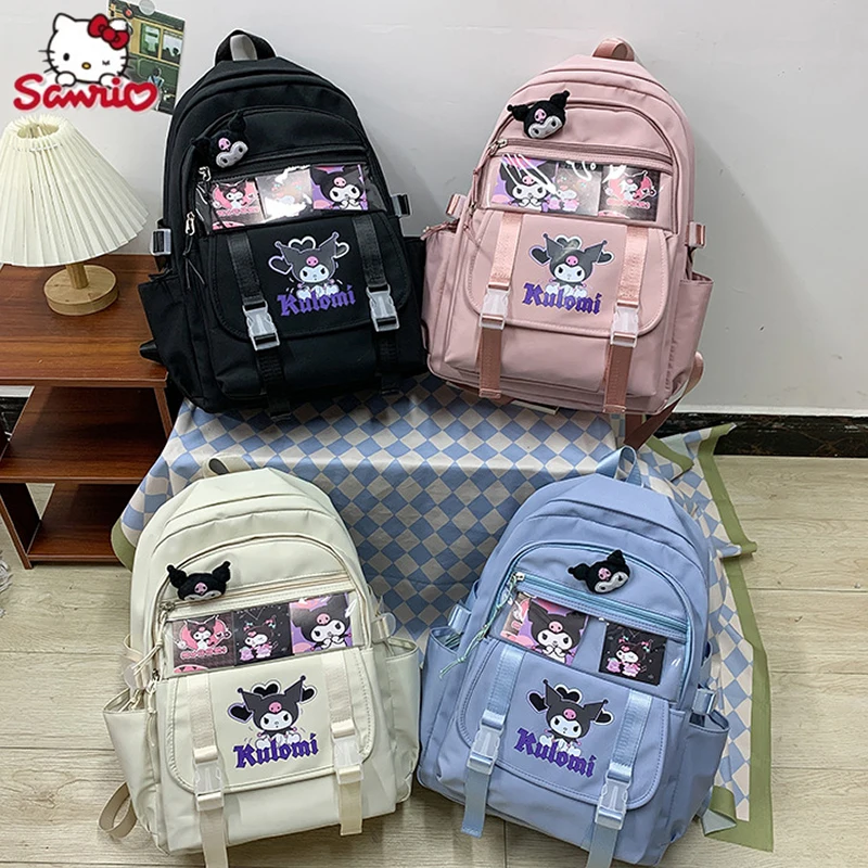 

Sanrio Large Capacity Leisure Backpack Cartoon New Kuromi Summer Nylon Ventilation Children Schoolbag Birthday Present Boy Girl