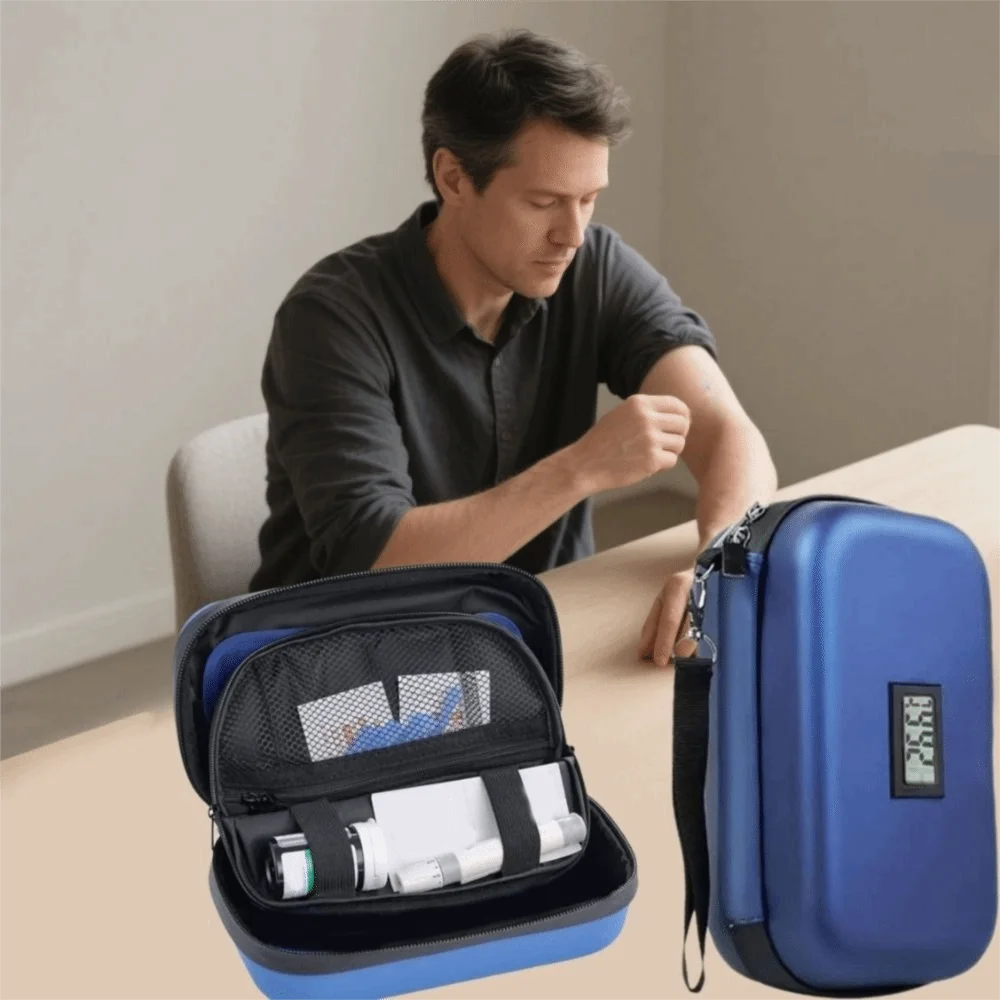 

EVA Insulin Medication Storage Bag Heat Insulation Temperature Monitoring Insulin Coolers Mini Real-Time Display