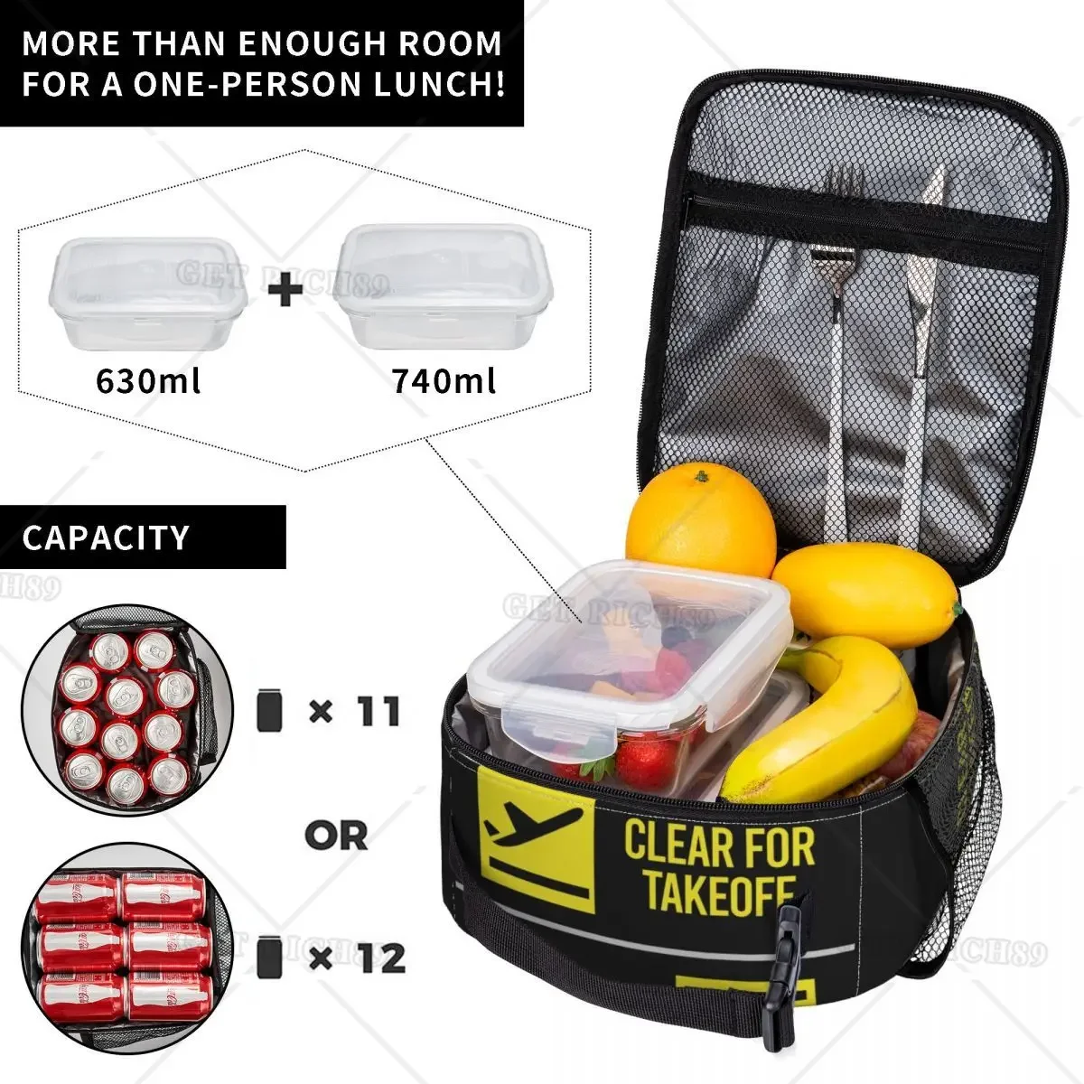 Clear for Takeoff Landing Resuable Lunch Box for Women Men Aviator Pilot Airplane Thermal Cooler Food Insulated Lunch Bag School