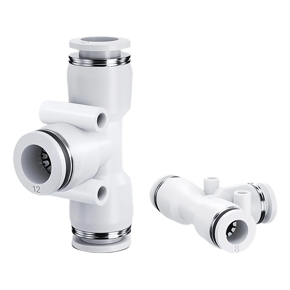 PE PEG Pneumatic Quick Connector Tee Reducer T-shaped White Plastic PU Trachea 4 6 8 12 14 16mm PEG8-6-8 10-8-10 12-10-10