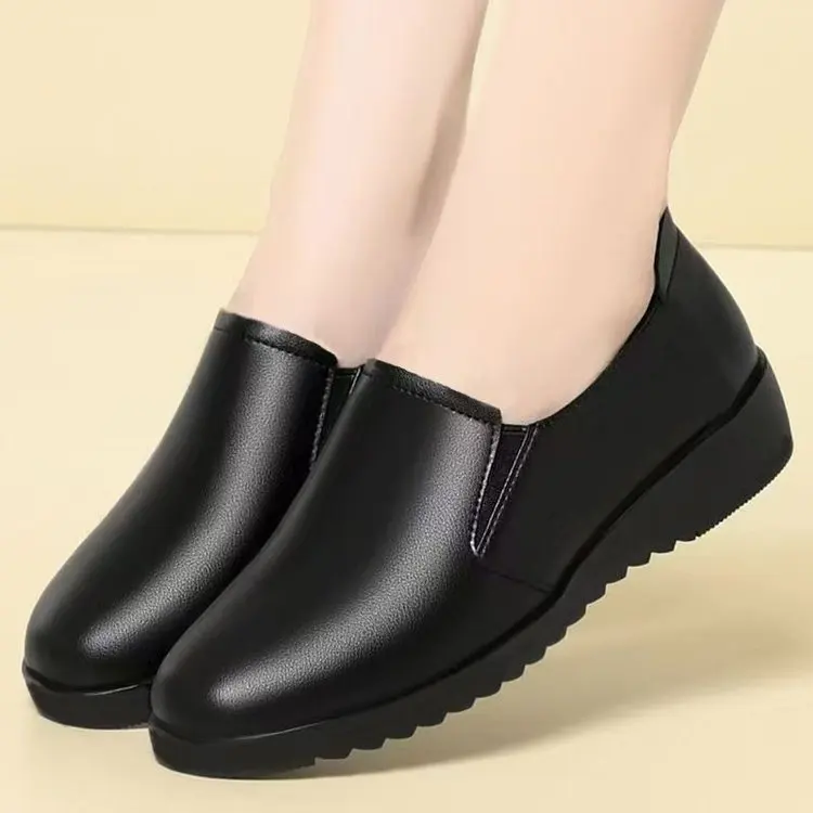 35-41 Plus Size Shoes for Women Spring Autumn Fashion Pointed Toe Platform Wedge Black Flats Work Shoes Zapatos De Mujer