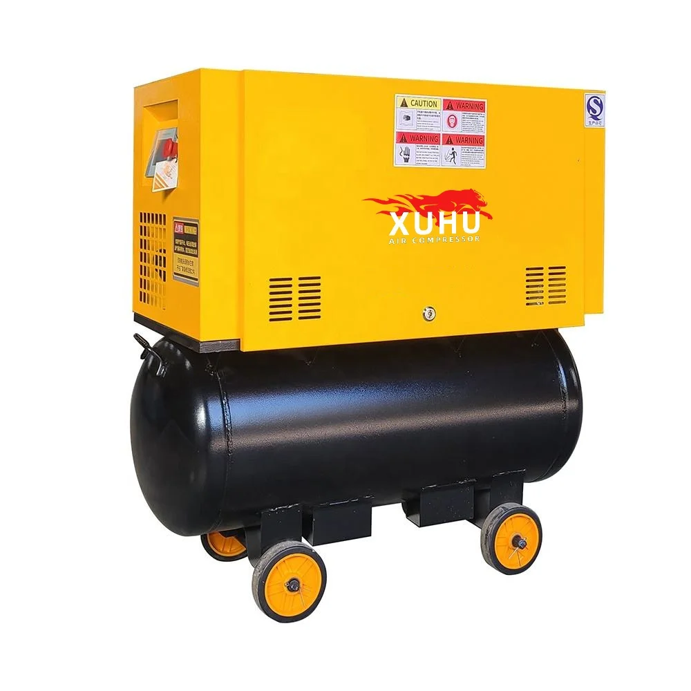 2 in 1 Industrial Electric Rotary Screw 5.5HP 10HP 15HP Air Compressor 200L Portable Air Cooled for Factory CNC Carving Machines