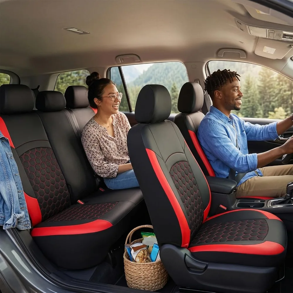 9PCS Universal Breathable Car Seat Covers Split with Hooks Vehicle Seat Covers Auto Seat Protectors Front Rear Seats