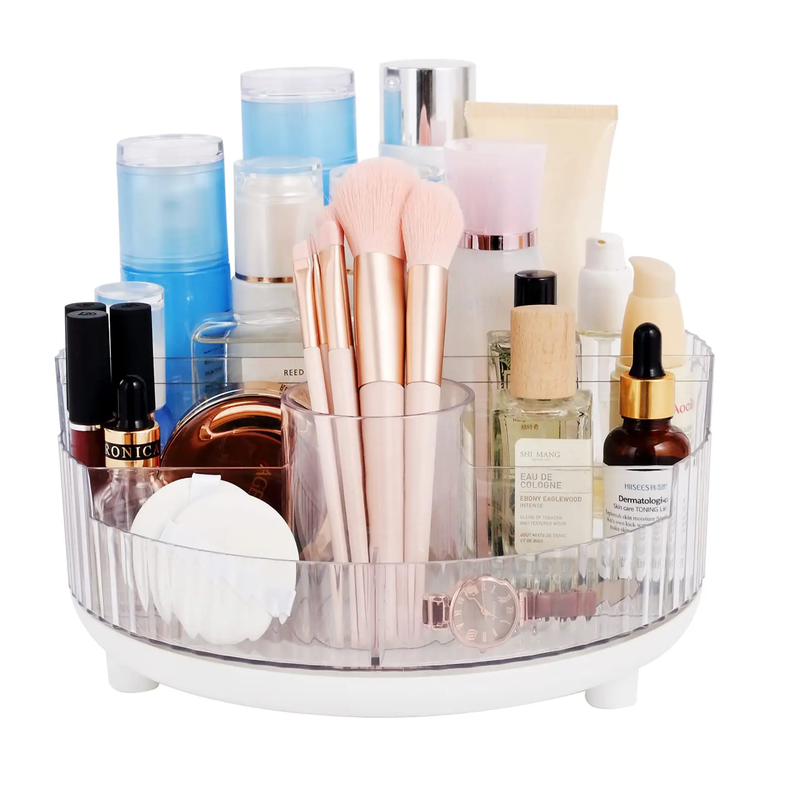 

360° Rotating Makeup Organizer Tray Large Capacity Cosmetic Storage Box for Vanity Countertops Lazy Susan Desk Storage Container