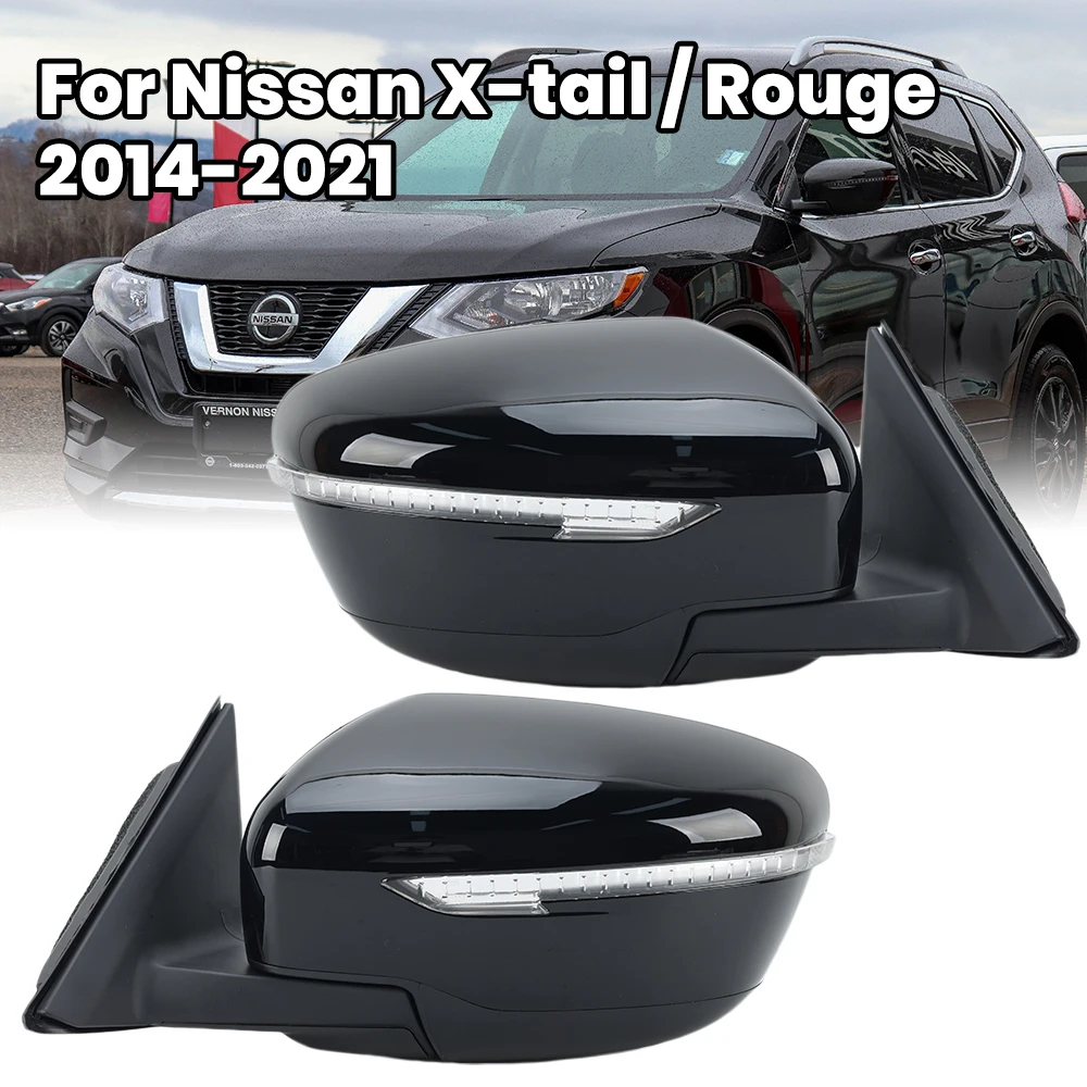 7 Wires Side Mirror Assembly For Nissan X-tail / Rouge T32 2014-2021 US Version Gloss Black Heated Door Mirror Car Accessories