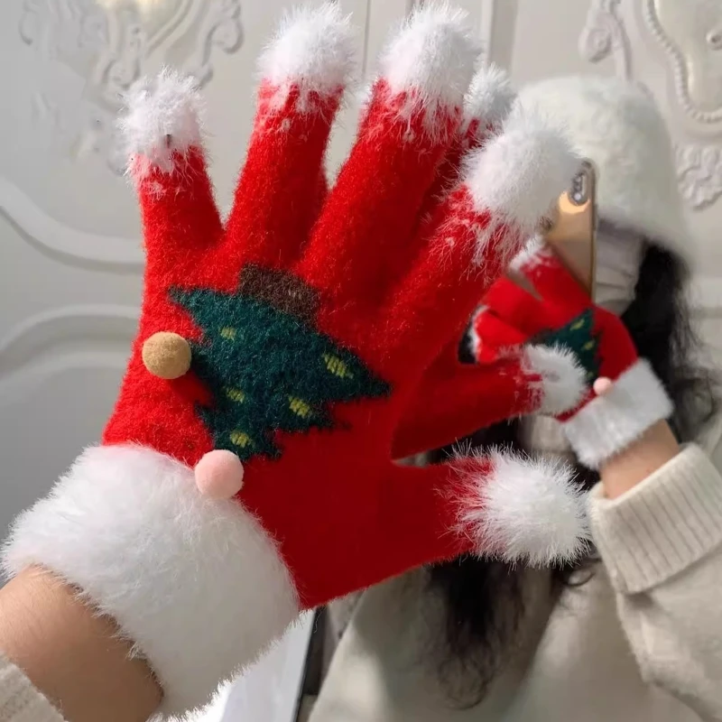 2025 New Festive Christmas Knitted Gloves Warm Thermal Winter Gloves Cozy Elastic Cuff Mittens for Women Men Winter Accessories