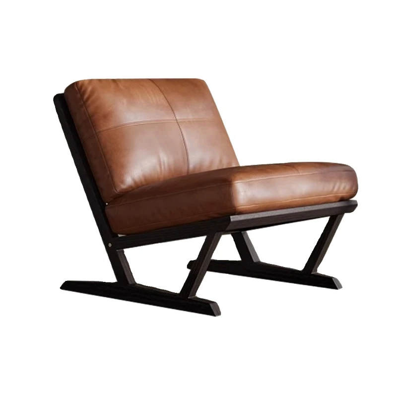 

Single sofa chair Oil wax leather leisure chair Solid wood sofa chair