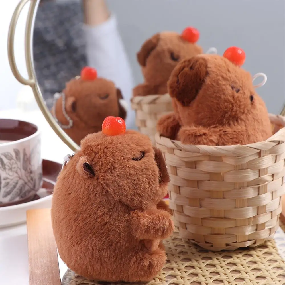 Cute Plush Capybara Tail Wagging Keychain Pendant Dolls Plush Toy Kids Gift Cartoon Animal Stuffed Doll Schoolbag Accessories
