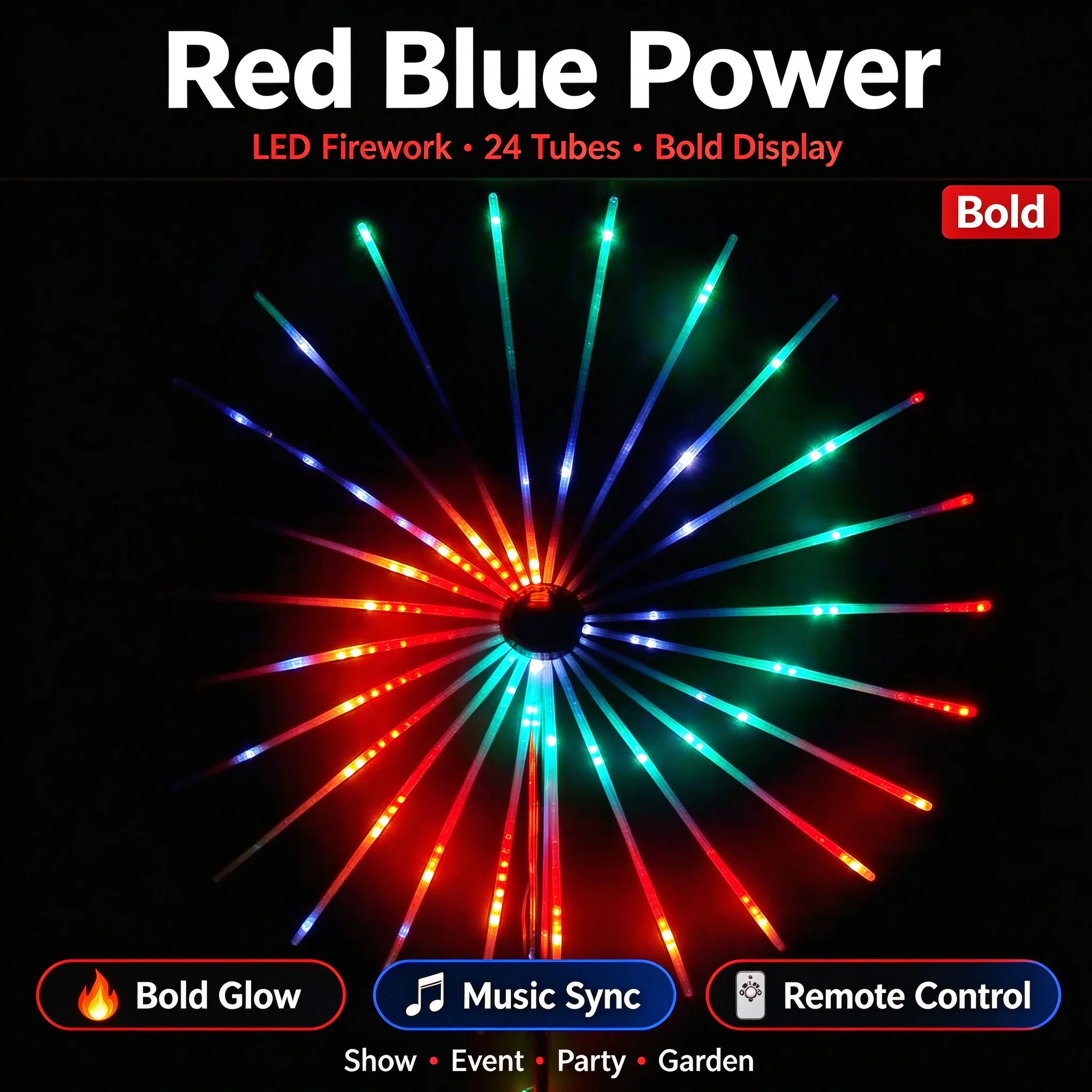 LED Firework Lights, Sound Activated RGB, Waterproof, Dual Speakers, Tool-Free Install, APP Control, Outdoor