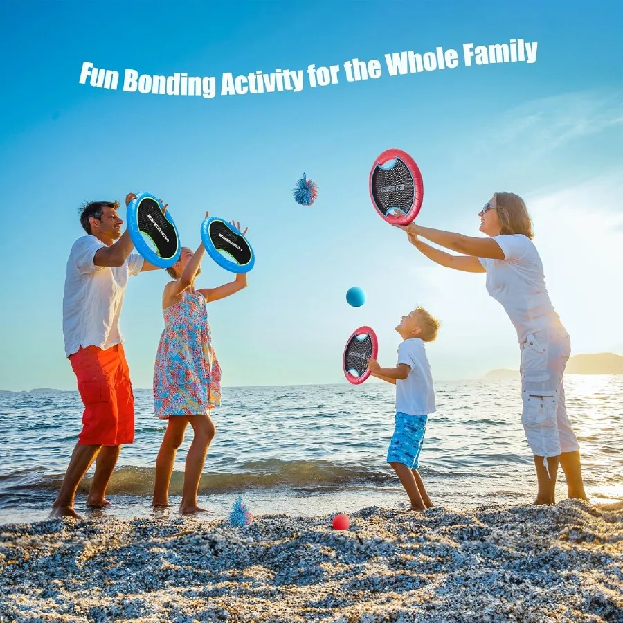 トランポリンパドルボールセット、4つの弾むパドルと8つのボール付き - 子供が屋内、屋外、ビーチ、裏庭、芝生で遊ぶためのソフトフォームデザイン
