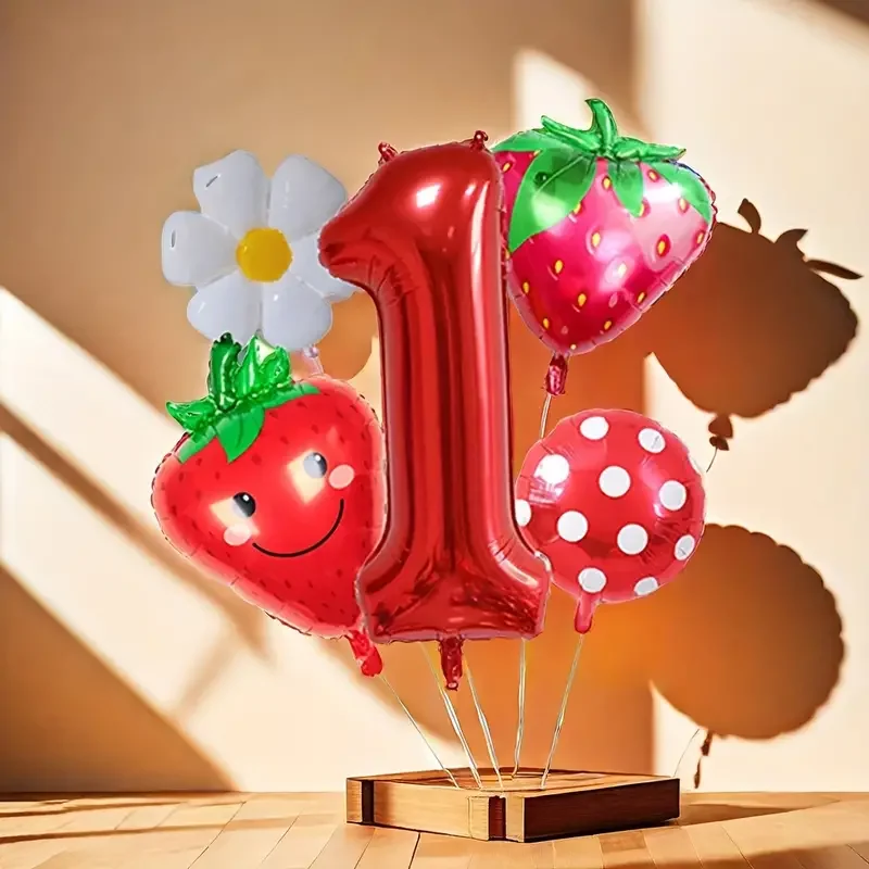 32 inch red number daisy strawberry balloon set for girls\' 1st birthday party decoration balloons